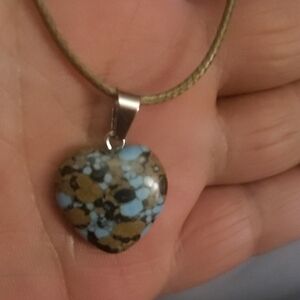 Heart-Shaped Blue and Brown Pendant Necklace